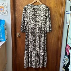 Zara animal leopard print tiered midi dress
